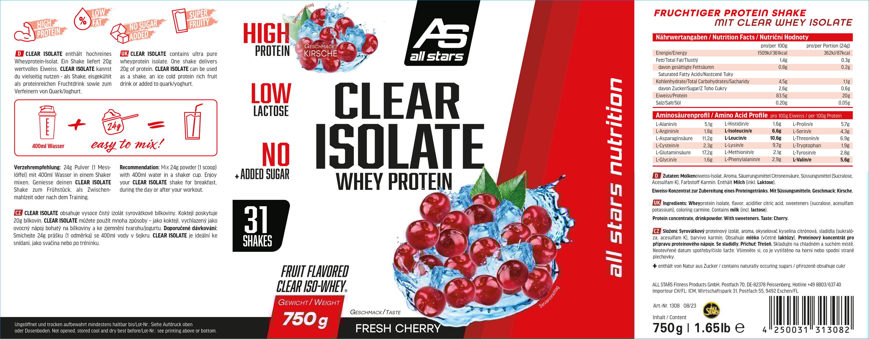 Etikett: ISO-WHEY-CLEAR-ISOLATE_Cherry_750g_Ansicht